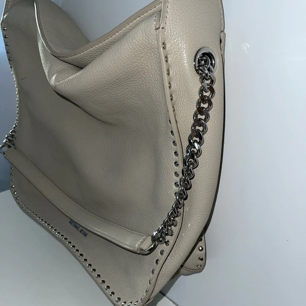 Michael Kors Astor Silver Studded Cement Large leather Hobo‎